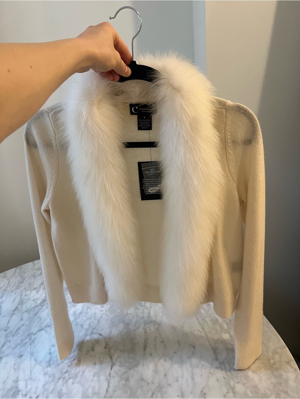 Bloomingdale's cashmere and genuine fox fur ivory cardigan